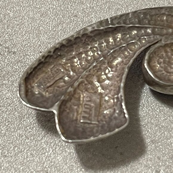 Vintage Azurite 8g Sterling Silver Handmade Signed Curved Pierced Earrings 1.5" - Picture 6 of 6